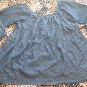 Lily Black Chic Denim Blue Women's Blouse Sz 2XL